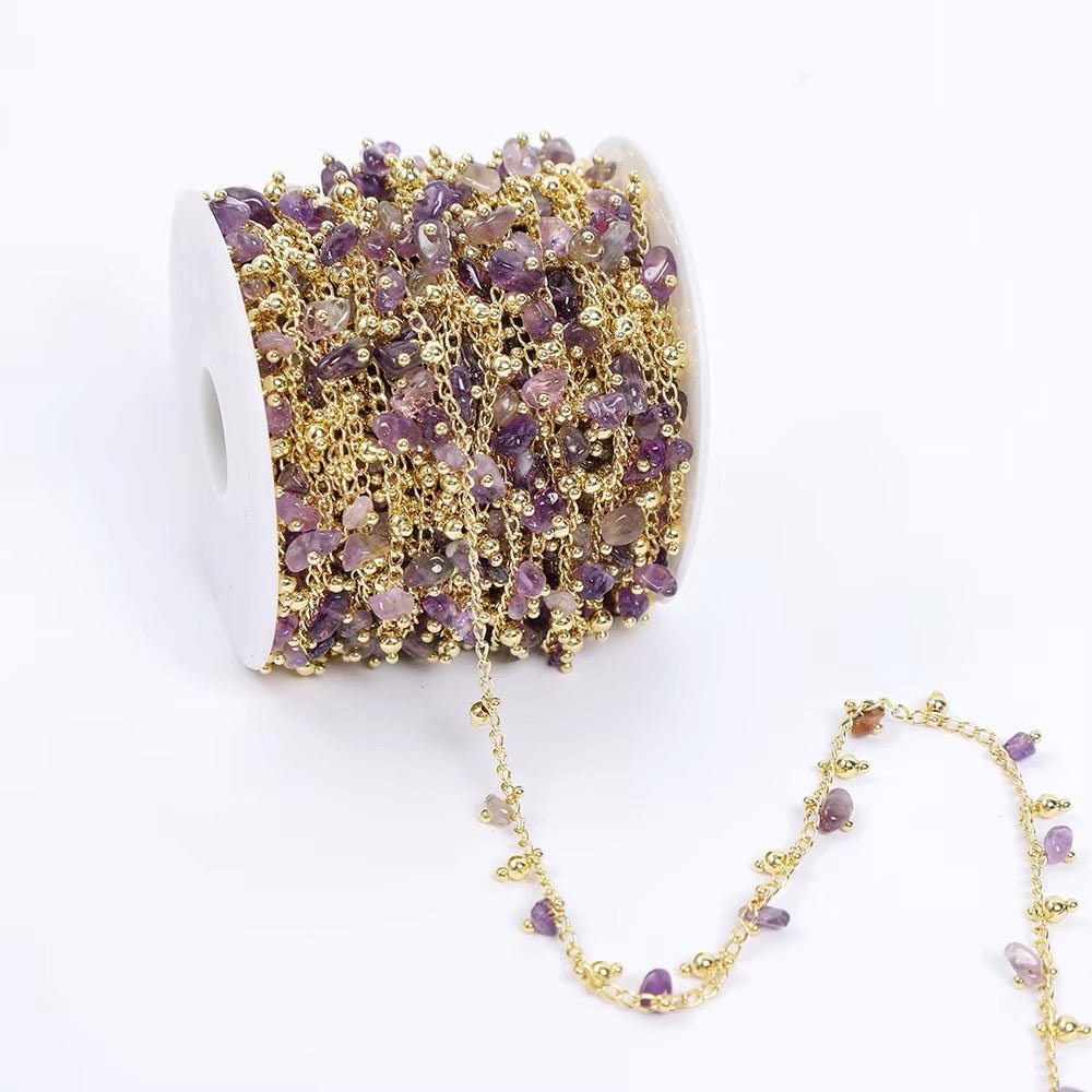 18K Forgyldt Vandfast Kæde – Ametyst perler, (1 meter) - Uniq Perler -