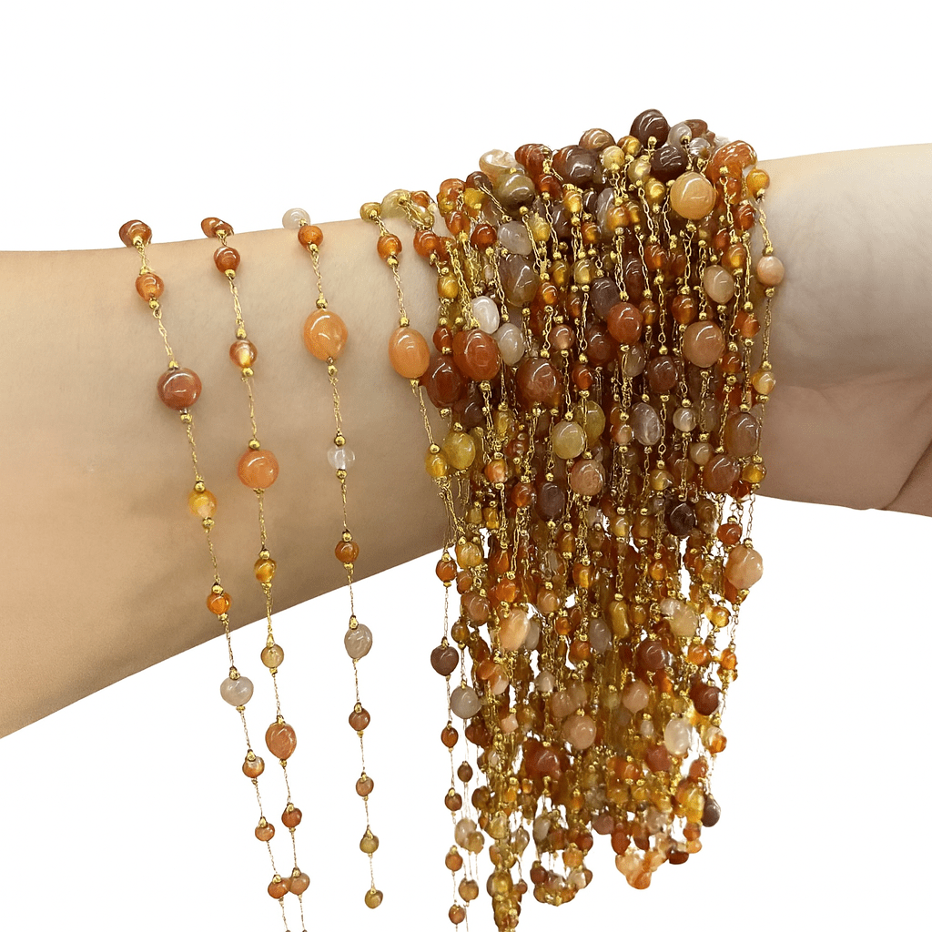 18K Forgyldt Vandfast Kæde – Med Rav Nugget Perler (Meter) - Uniq Perler -