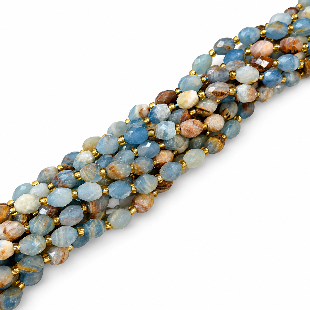 Blue Calcite Beads – Faceted Rice (6x8mm)