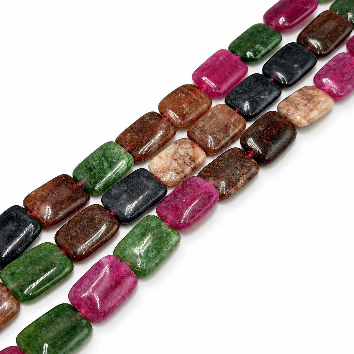 Malaysia Jade Perler – Farve Mix, Rektangulære (18x13x5mm)