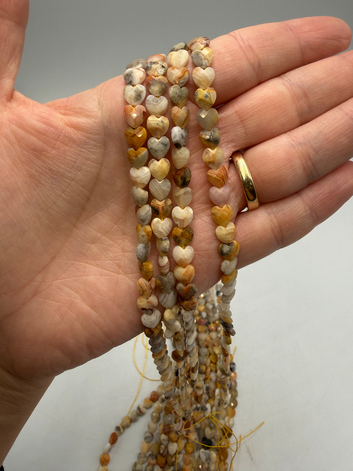 Heart-Shaped Crazy Agate Beads – Yellow, Faceted (6mm)
