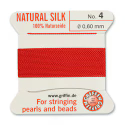 Griffin Seidenschnur mit Nadel, Rot, Gr. 4, (0,60mm), 2m