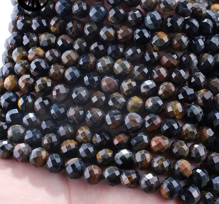 Blå Tigerøje Perler – Facetteret Rund (8mm)