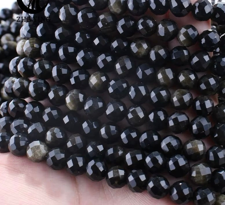 Golden Obsidian Perler – Facetteret Rund (8mm)