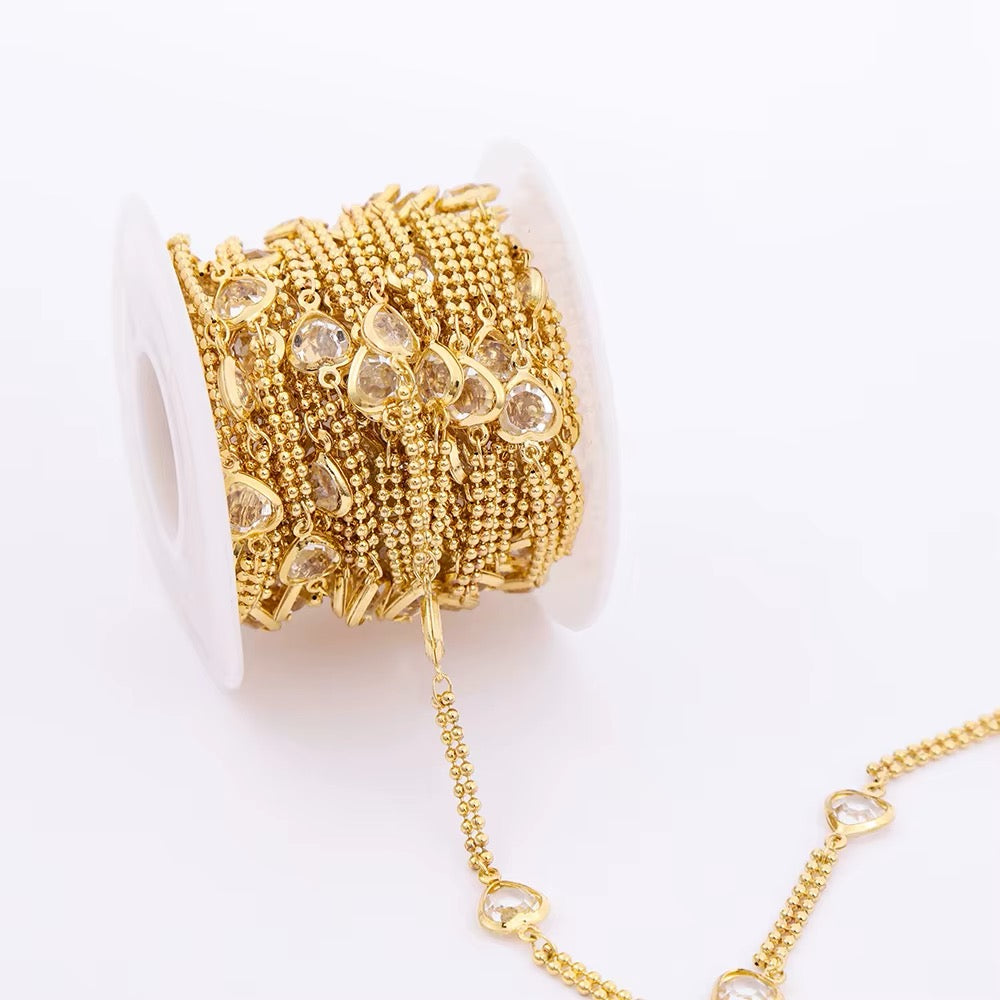 Water-resistant Chain With Clear Zirconia Connector, Gold-plated, 1m