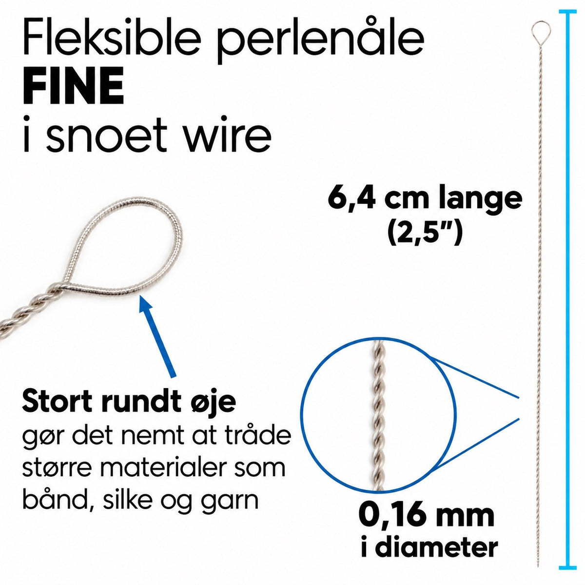 Perlenåle i Snoet Wire – Fine 0,24mm (10 stk.) – Perlearbejde