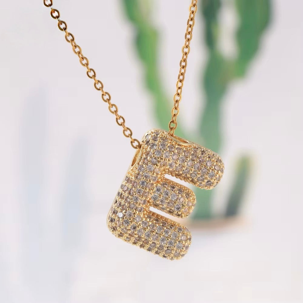 Letter Pendant-Multiple different ones – Micro Zirconia – 18K Gold-plated Brass (22mm)