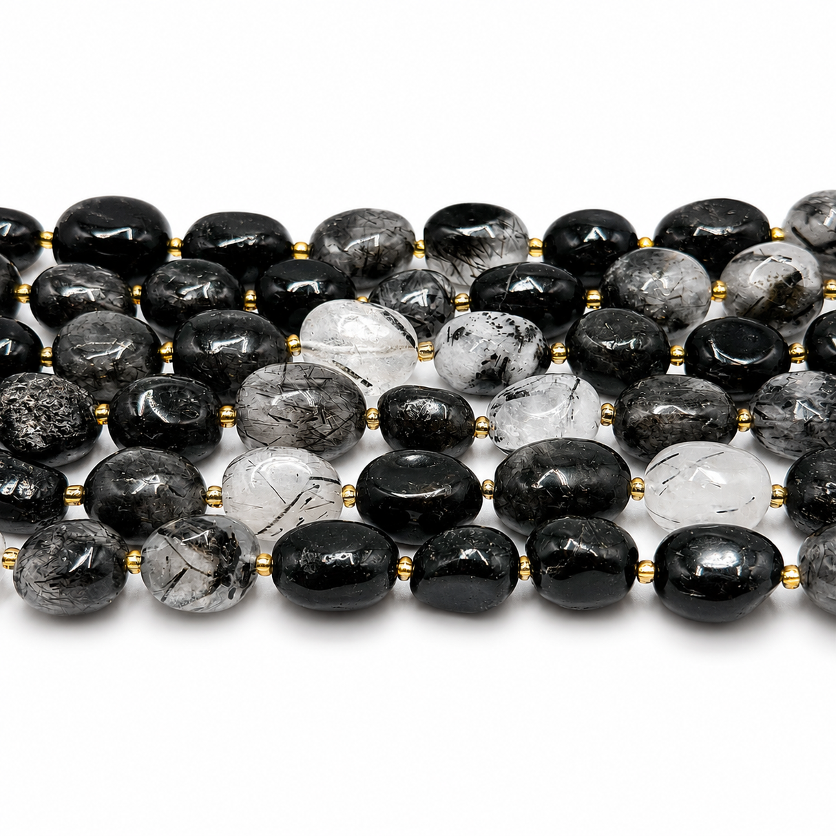 Tourmalinated Quartz Beads – Nuggets (12~20x9~15x7~15mm)