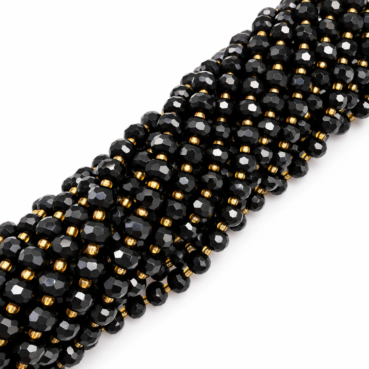 Black Onyx Beads – Faceted Rondelle (8x6-6.5mm)