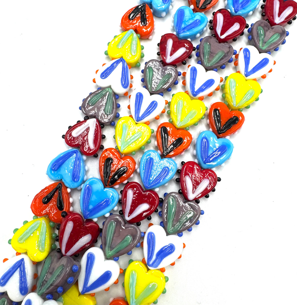 Håndlagde Lampwork hjerte-glassperler, blandede farger