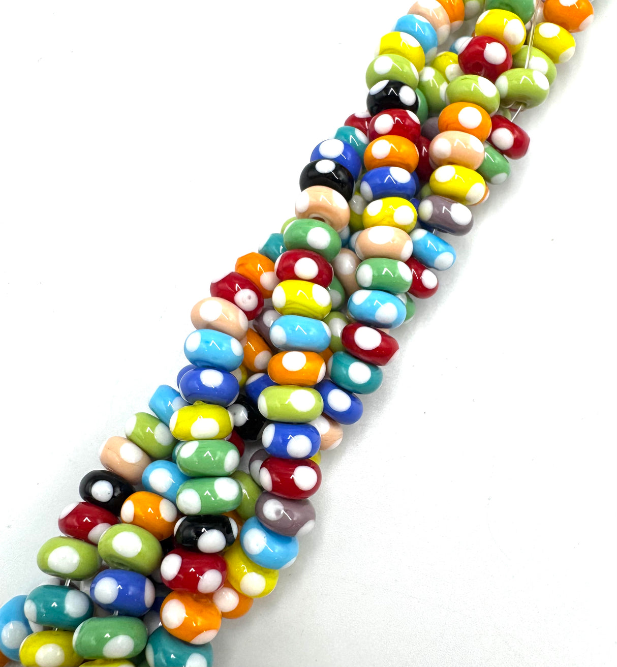 Handgefertigte Lampwork-Perlen – Farbmix, Rondell mit Punkten (9,5~10x5 mm)