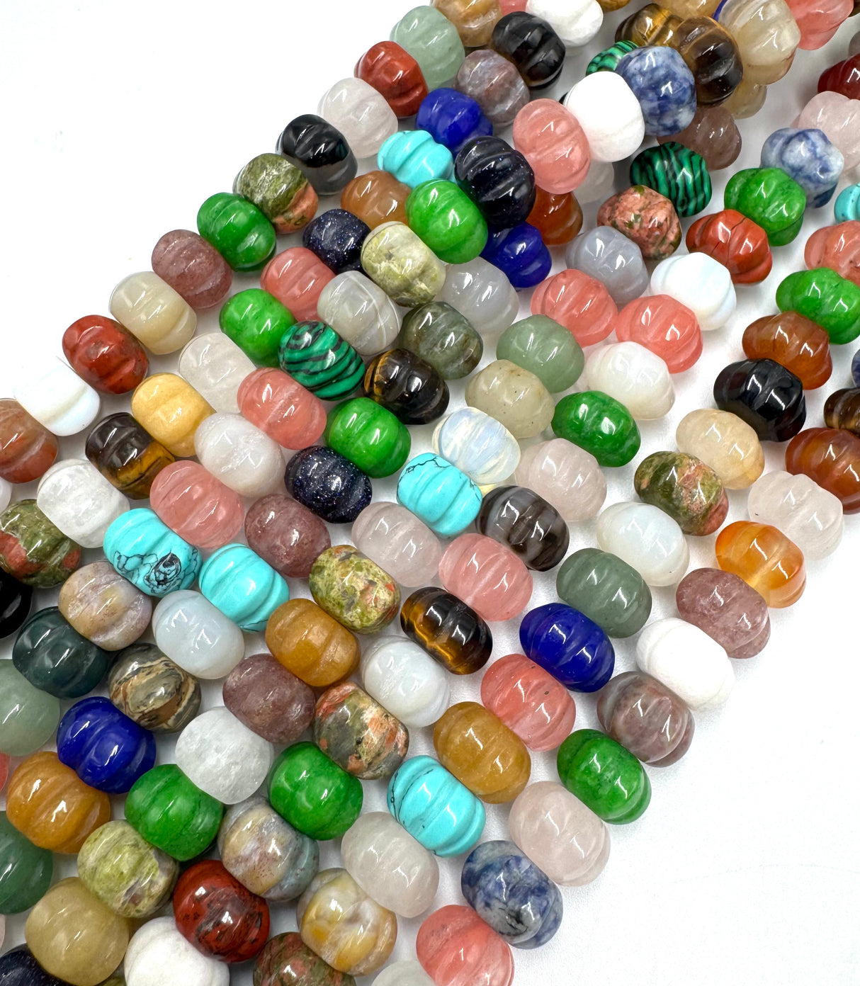 Naturstein-Mix-Perlen – Kürbisform, Farbmix (12x7,5~8mm)