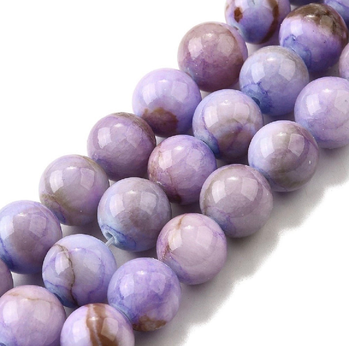 Stripet Jade - Rund – Lilla (10–10.5mm)