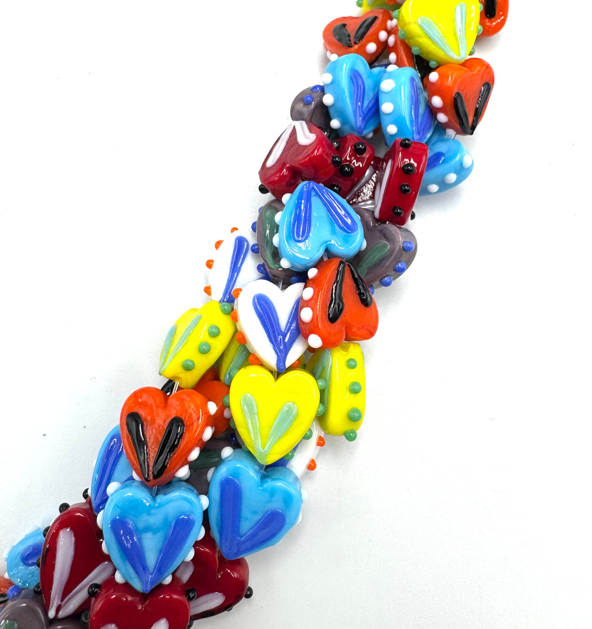 Håndlagde Lampwork hjerte-glassperler, blandede farger