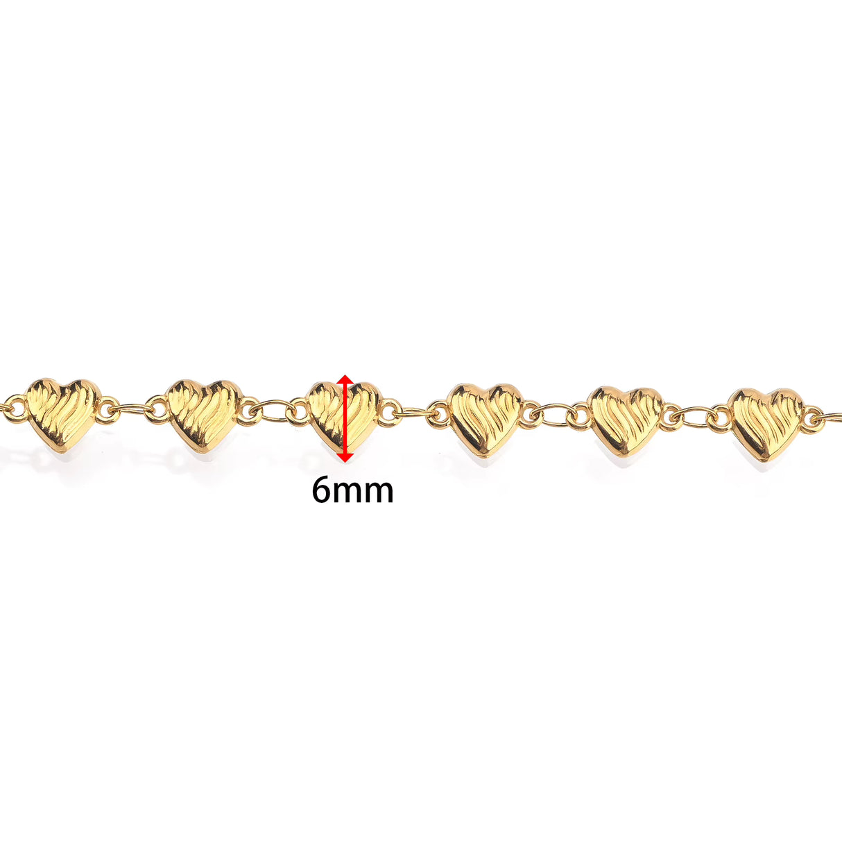 Water-resistant Chain With Heart Link – 18K Gold-plated Steel (2x3mm, 6x6.5mm) 1m