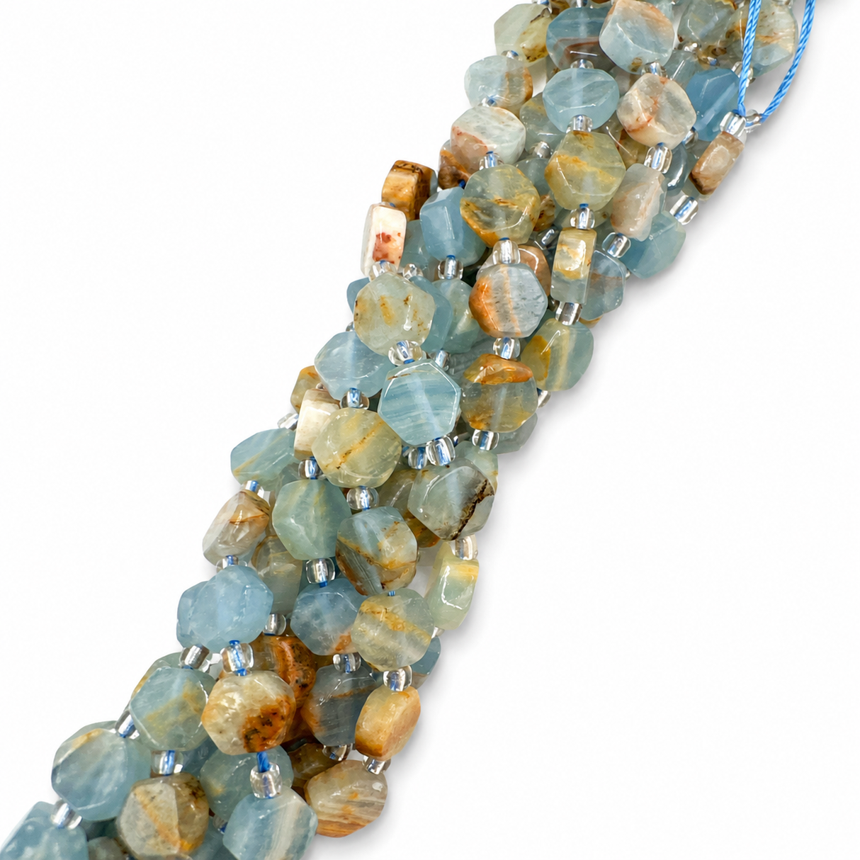 Kalsit Perler – Blå, Sekskantet Med Seed Beads (8~10x8~10x4~5mm)