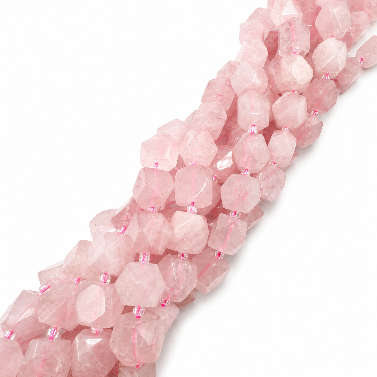 Rose Quartz Beads – Pink, Faceted Nuggets (11.5~12.5x9~13x9~12mm)