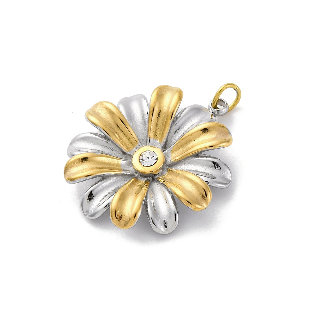 Vandfast Blomst Vedhæng – Rhinsten 18K Forgyldt Stål (22.5mm)