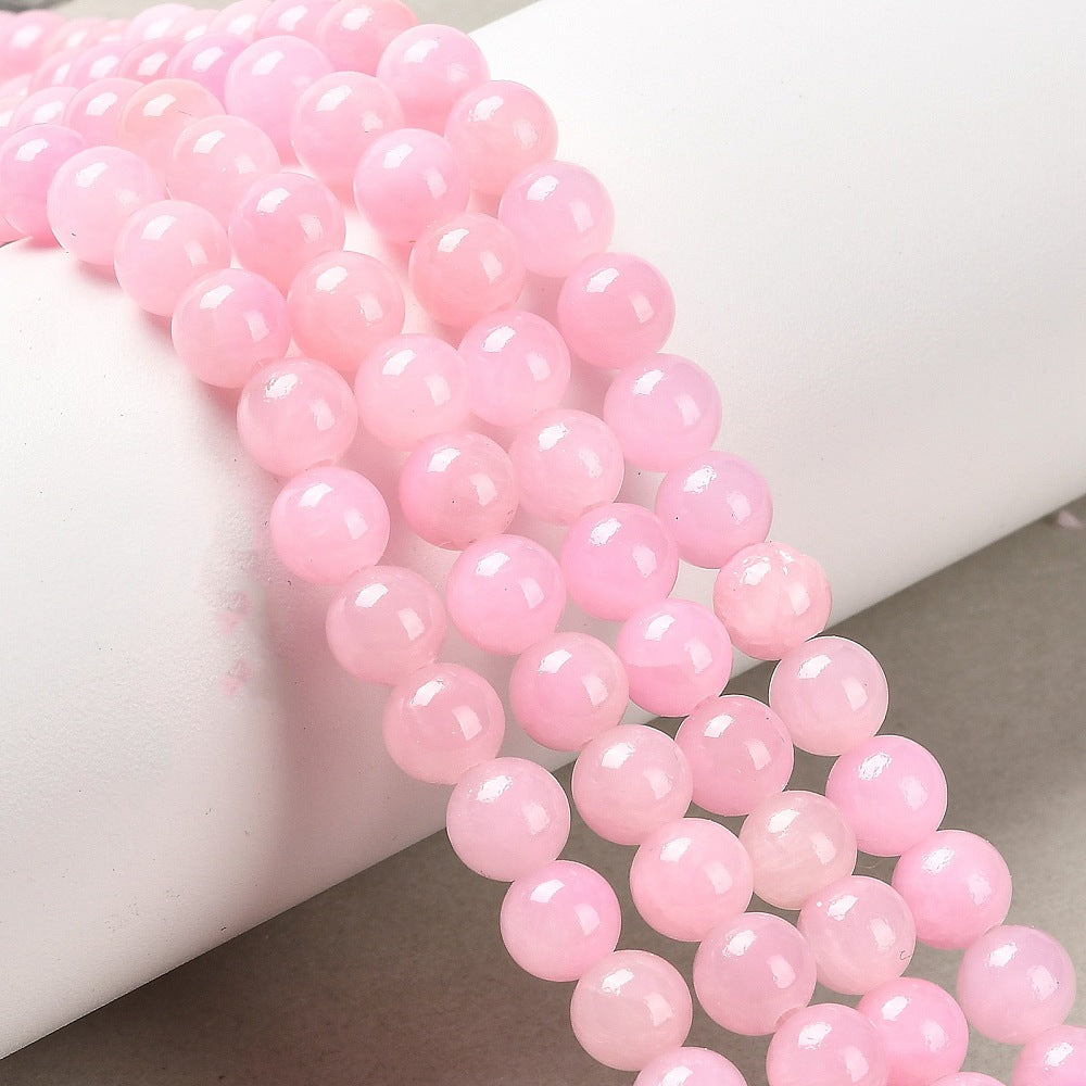 Runde jade perler i pink, 6 mm