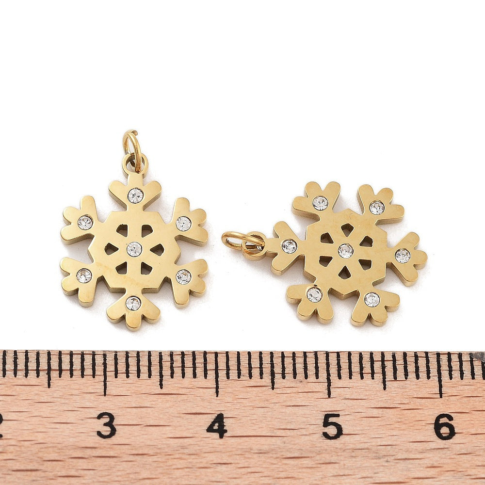 Snefnug vedhæng med kubisk zirkonia, 18K forgyldt stål, 17 mm, 2 stk – billede 3