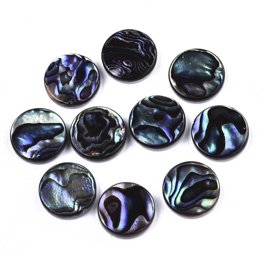 Abalone & Ferskvands Cabochon – Flad Rund, Farverig (12x3mm) - Uniq Perler -