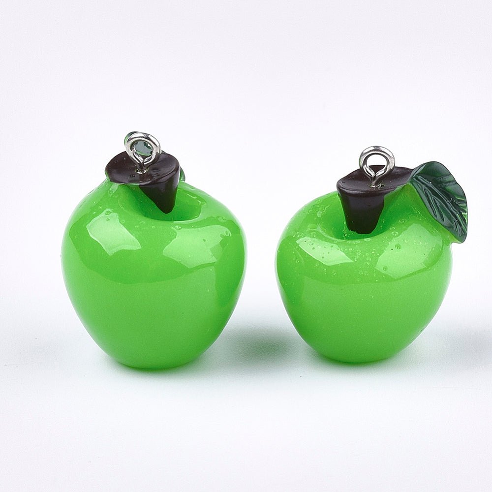 Æble Vedhæng – Resin Lime Grøn (23–27mm) 6 stk. - Uniq Perler - 117723