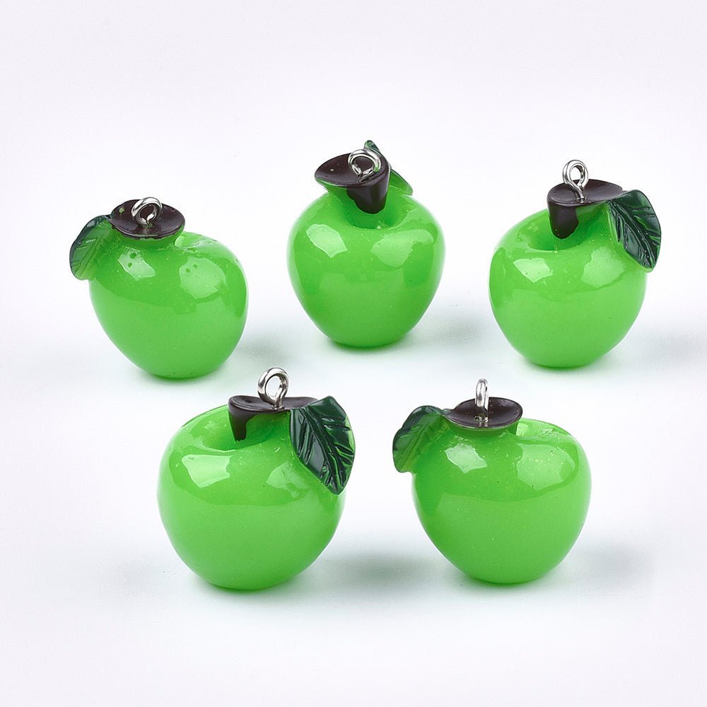 Æble Vedhæng – Resin Lime Grøn (23–27mm) 6 stk. - Uniq Perler - 117723