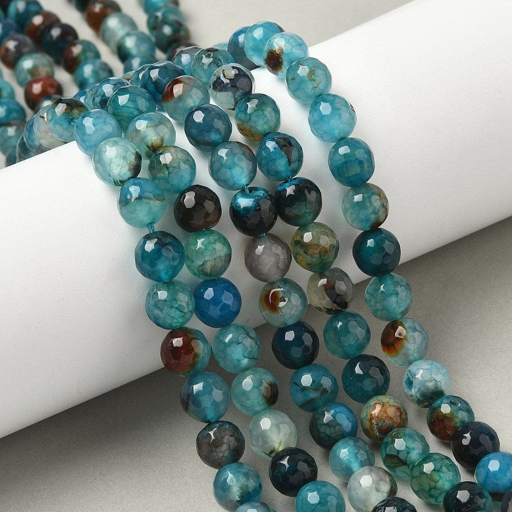 Agat – Blå, Facetteret Rund (8mm) - Uniq Perler - 115436