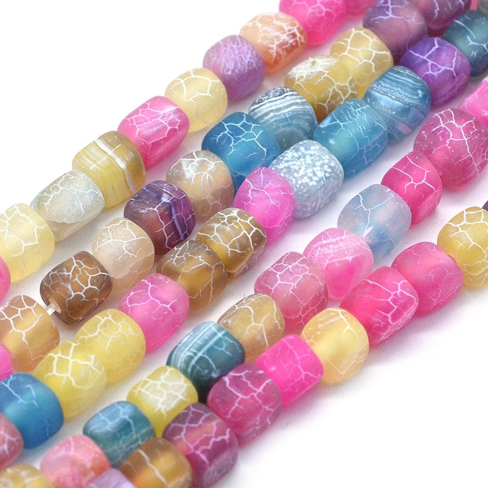 Agat – Farve Mix, Frostet, Kubeformede (5 - 6mm) - Uniq Perler - 727079