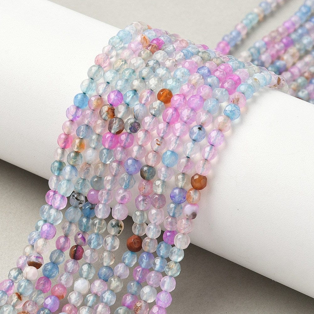 Agat – Farve Mix, Runde, Facetteret (4mm) - Uniq Perler - 116111