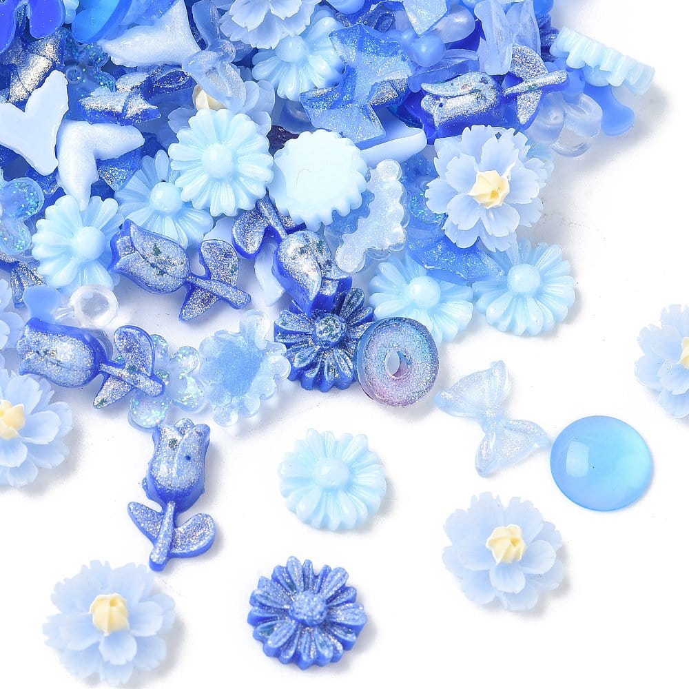 Akryl Cabochon Mix – Blå (6 - 18mm) 100 Stk - Uniq Perler - 114876