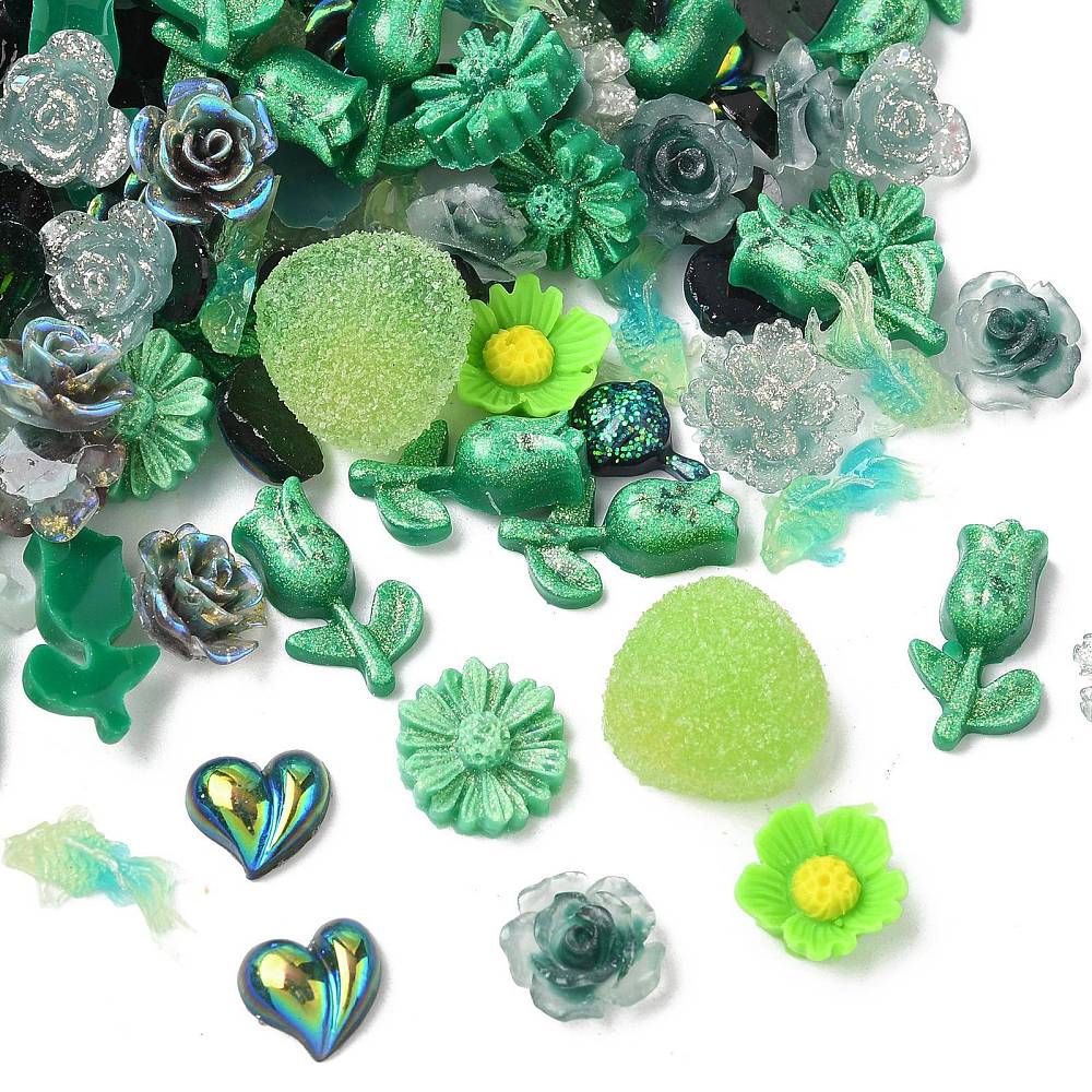 Akryl Cabochon Mix – Grøn (6 - 18mm) 100 Stk - Uniq Perler - 114875