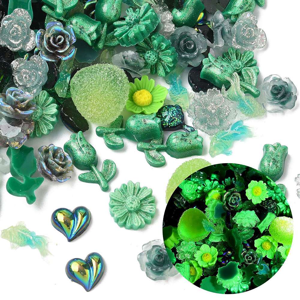 Akryl Cabochon Mix – Grøn (6 - 18mm) 100 Stk - Uniq Perler - 114875