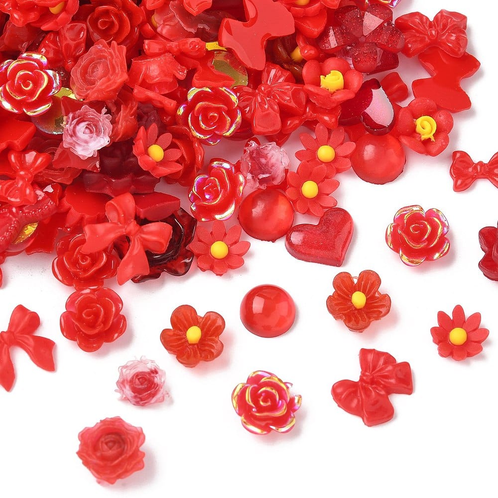 Akryl Cabochon Mix – Rød (6 - 18mm) 100 stk - Uniq Perler - 114874