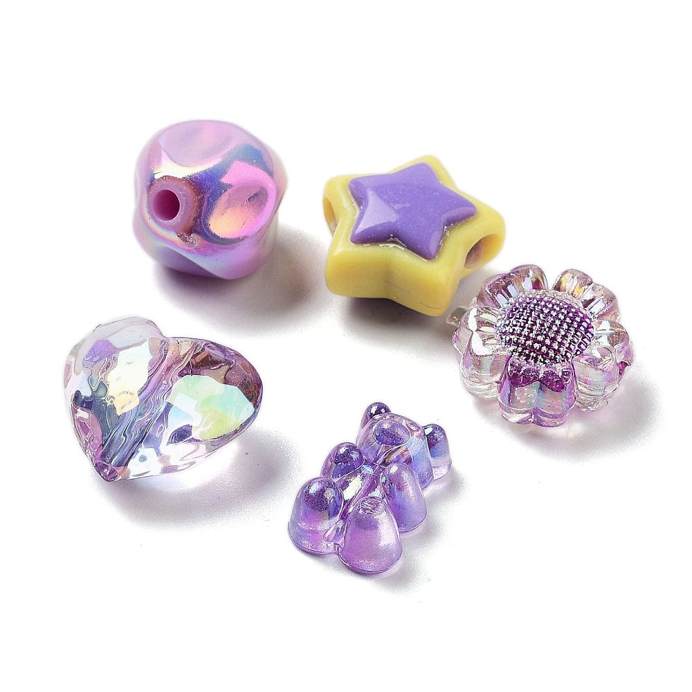 Akryl Perle Mix – Lilla Nuancer (5 - 32mm) 100g - Uniq Perler - 113935