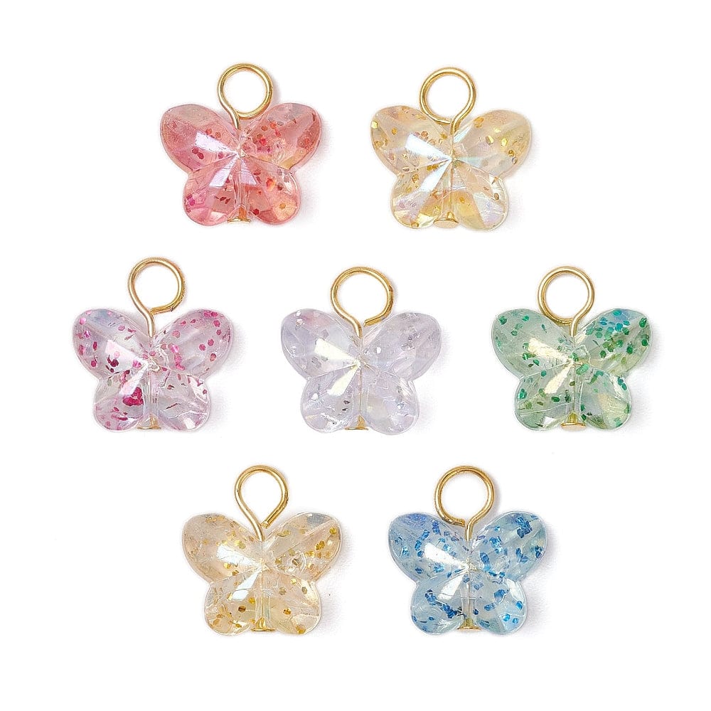 Akryl Sommerfugle Vedhæng, Farve Mix, (18mm, 10 Stk) - Uniq Perler - 114967