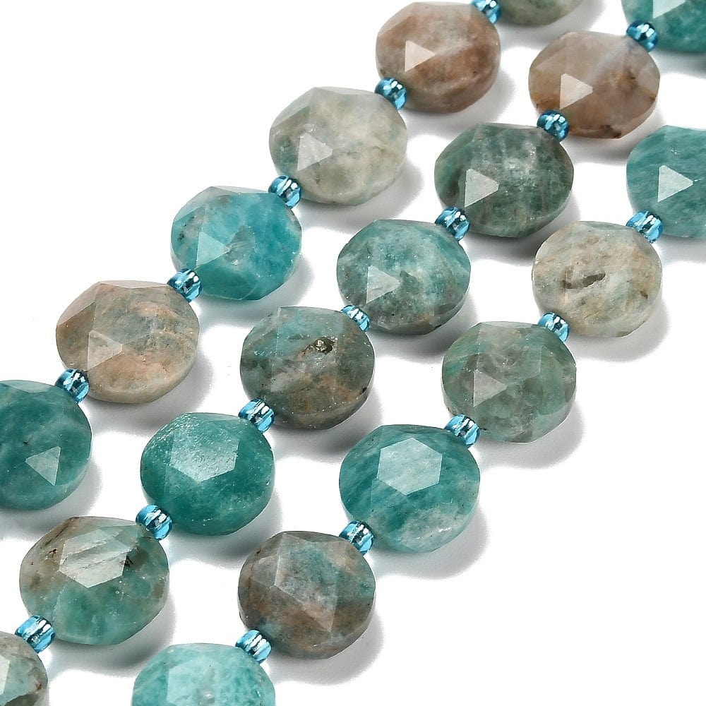 Amazonit, Facetteret, Møntformet - ( 12x6mm) - Uniq Perler - 275944