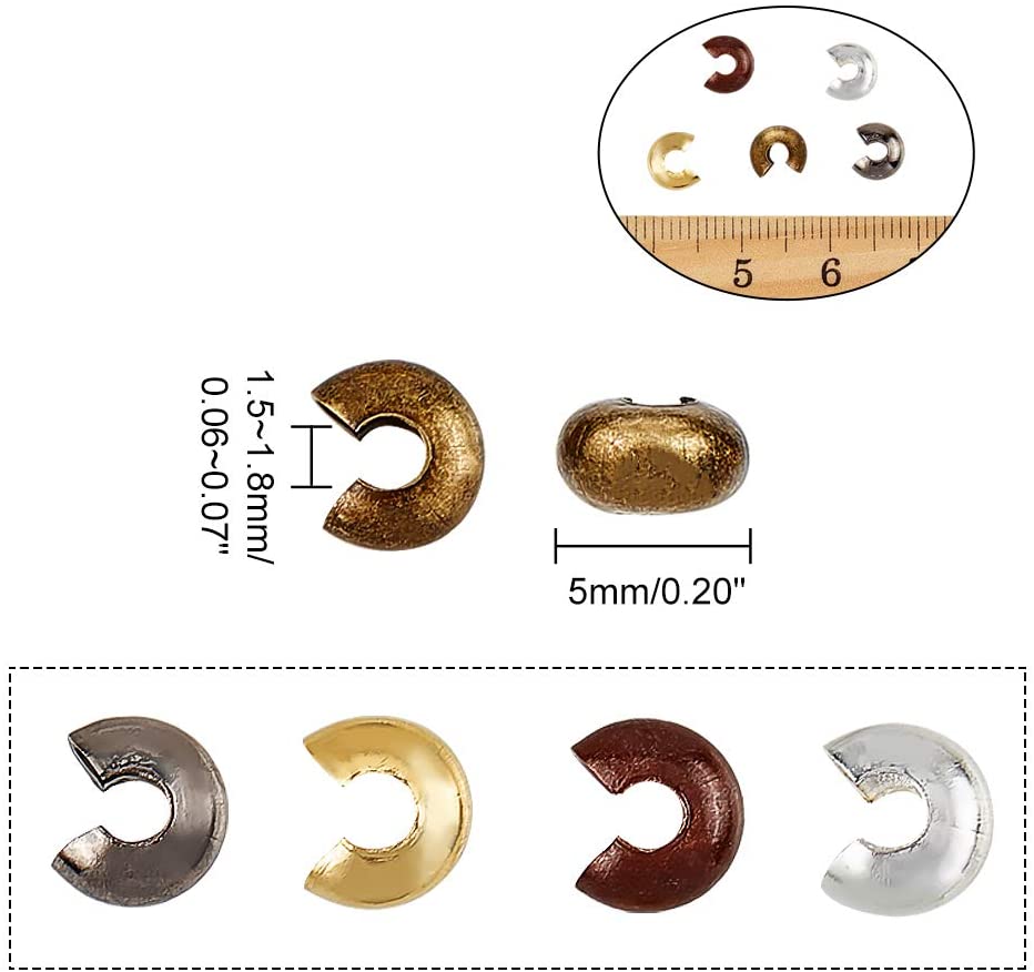 Assorteret Knudeskjulere – Messing (5mm), 500 Stk - Uniq Perler - 113712