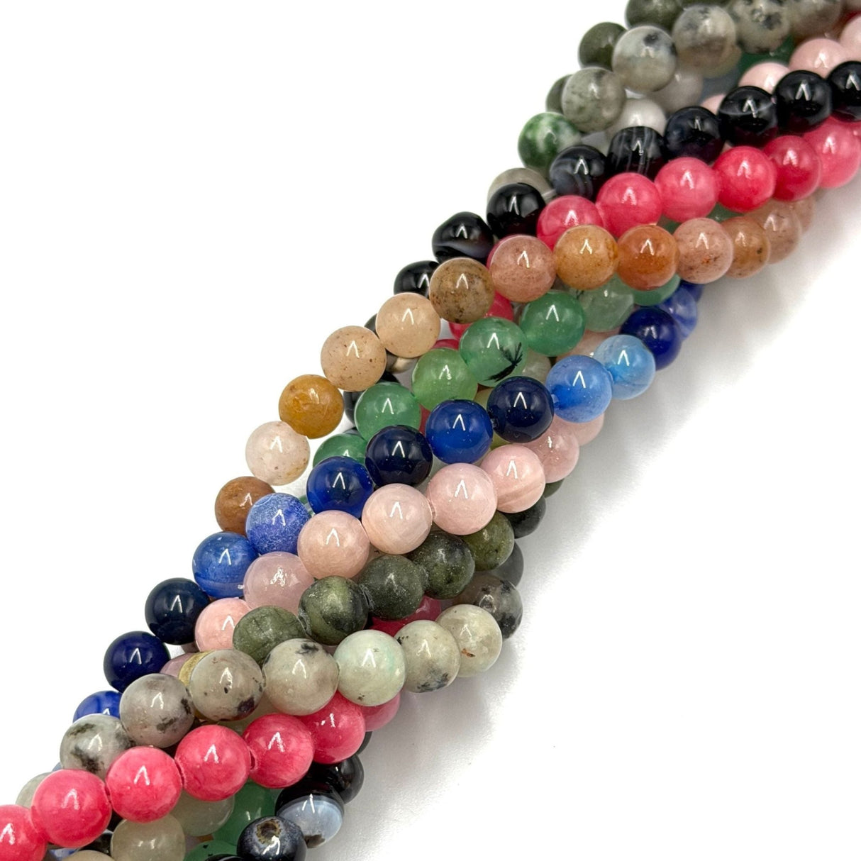 Auktion AA......Natursten – Mix Farver, Runde (6mm, 10 Strenge) - Uniq Perler - 112459