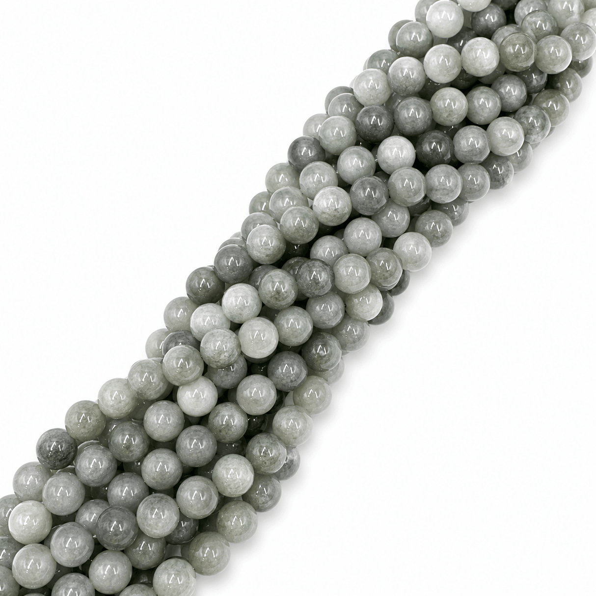 Auktion AF....Burmese Jade Perler – Grå/Grøn, Rund (8mm) - Uniq Perler - 1108464608