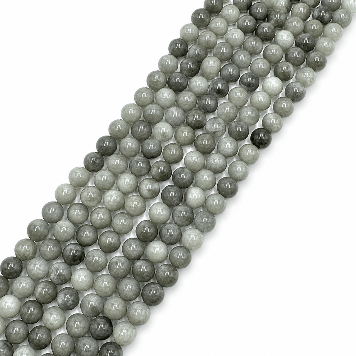 Auktion AF....Burmese Jade Perler – Grå/Grøn, Rund (8mm) - Uniq Perler - 1108464608