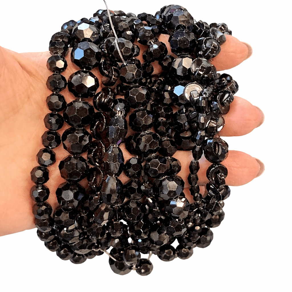 Auktion AG.....Mix af Sorte Glas Perler – Rund & Facetteret (4–12mm) - Uniq Perler - 3568912