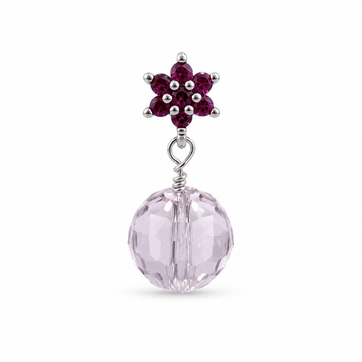 Auktion E.....Blomster Ørestikkere – Cerise Zirkonia, Platinium (9.5mm) - Uniq Perler - 117850