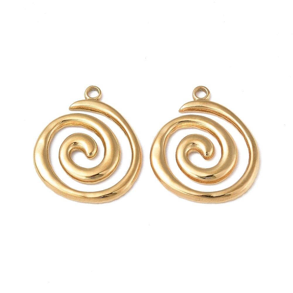 Auktion E........Vandfast Spiral Vedhæng, 18K Forgyldt Stål, (23x19mm) - Uniq Perler - 114612