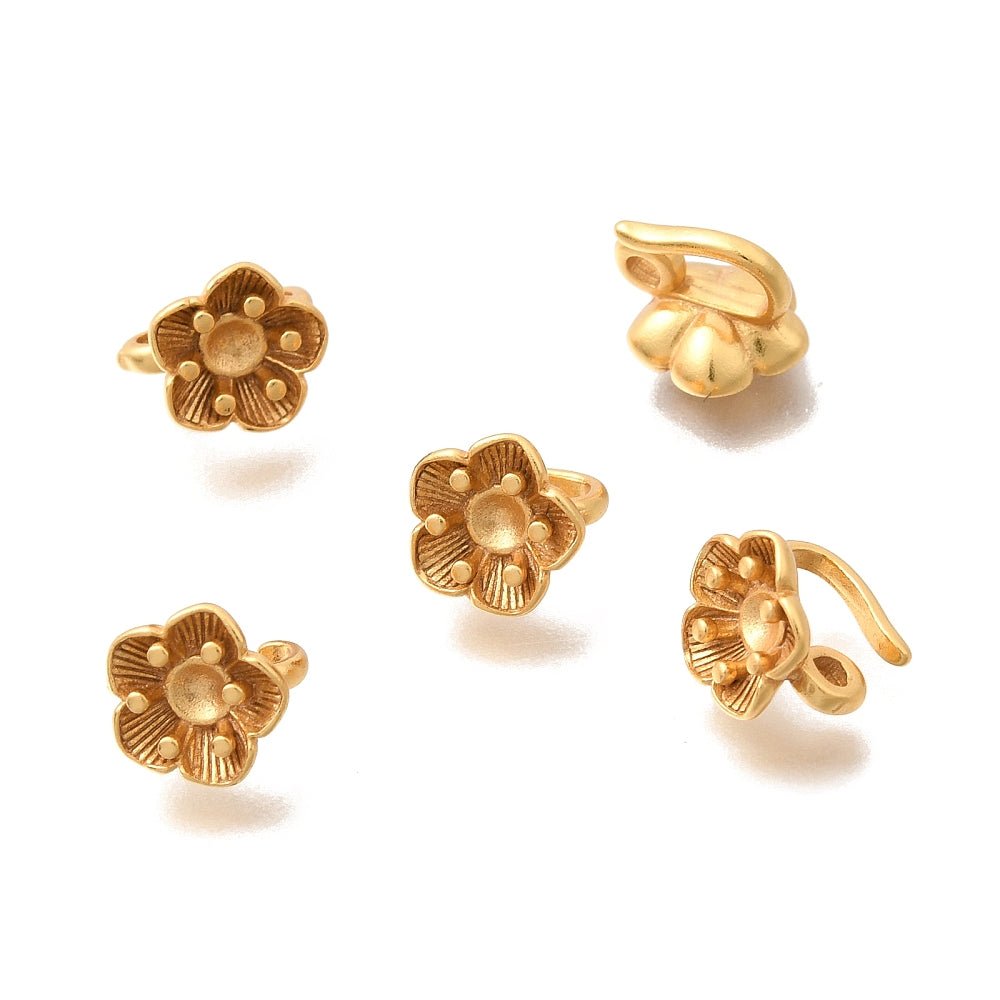 Auktion G…Blomster Bails – 24K Langtidsholdbar Forgyldt Messing (9,5x8x7mm) 2 stk. - Uniq Perler - 121947