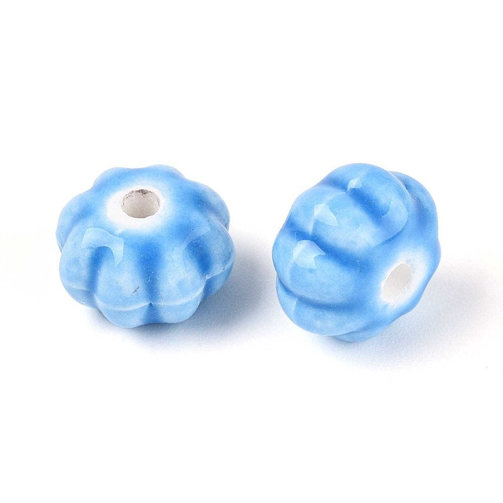 Auktion H.....Håndlavede Græskar Porcelænsperler – Blå (11mm, 8 stk) - Uniq Perler - 115978