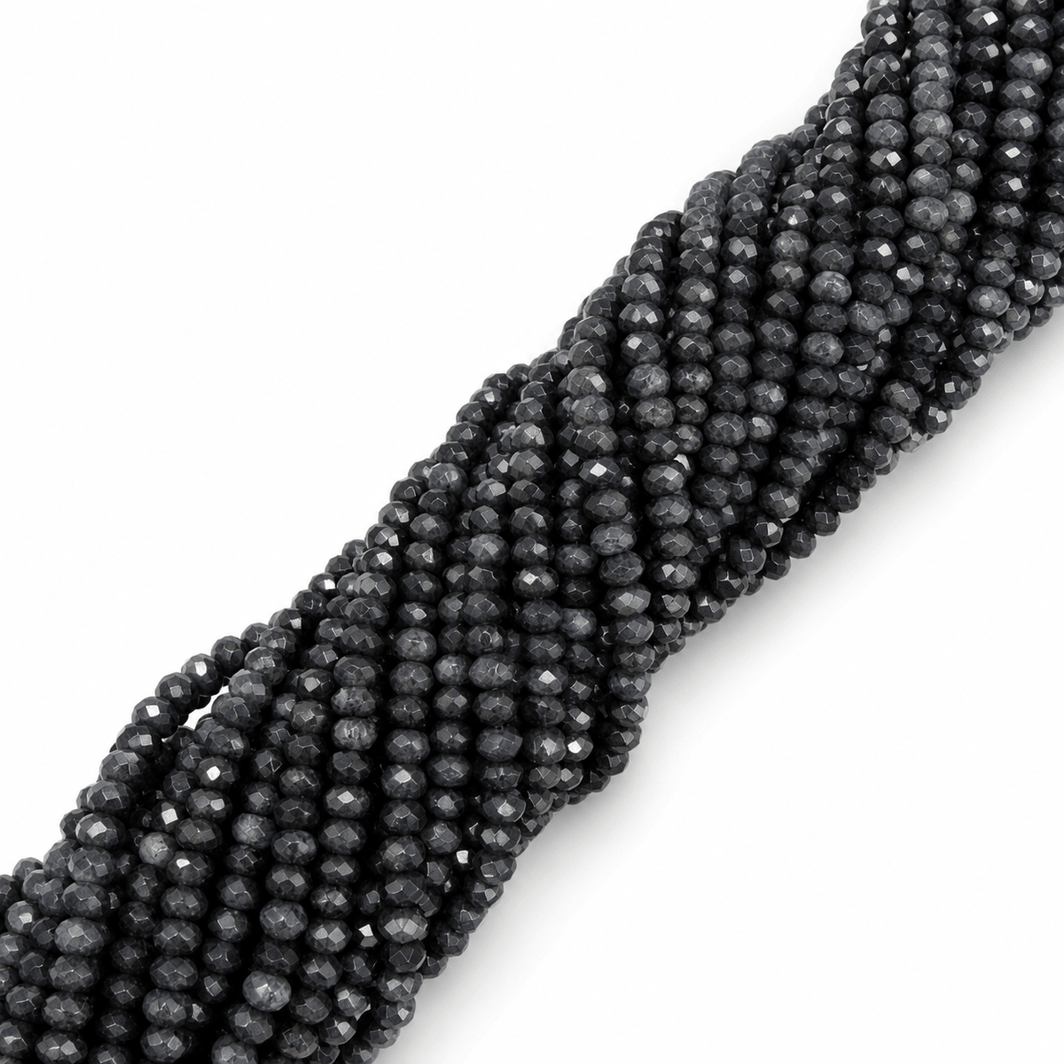 Auktion L......Malaysia Jade Perler - Grå/Sort, Facetteret, Rondel (4x2-3mm) - Uniq Perler - 0001489583