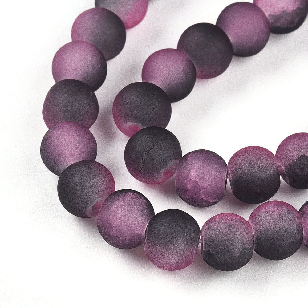 Auktion N......Glasperler – Bordeaux/Pink/Sort, Krakeleret, Frostet (6mm) - Uniq Perler - 116108