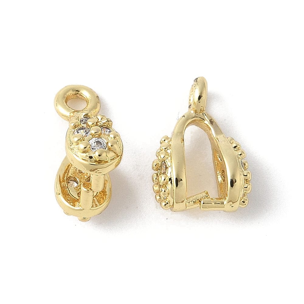 Auktion Q......Pinch Bail med Zirkonia - 18K Langtidsholdbar Forgyldt (10x6mm) 2 stk - Uniq Perler - 114730