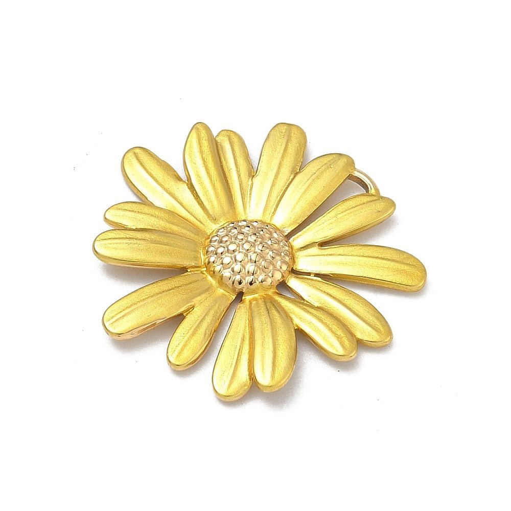 Auktion T.....Vandfast Marguerit Vedhæng – Gul, 18K Forgyldt Stål (24x25x2mm) - Uniq Perler - 121949